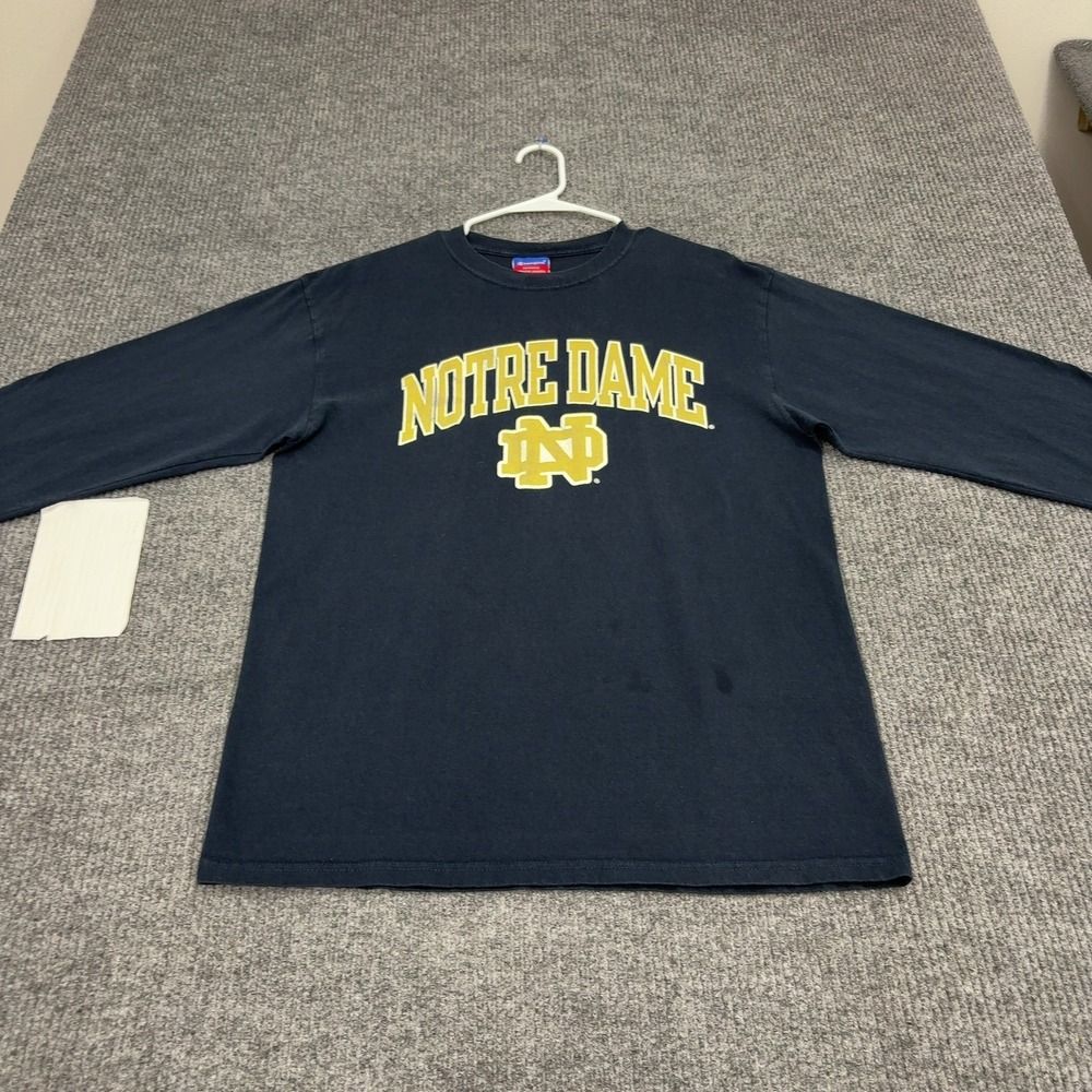 Notre Dame Champion Long Sleeve Shirt Mens L Navy Cotton Collegiate Style
